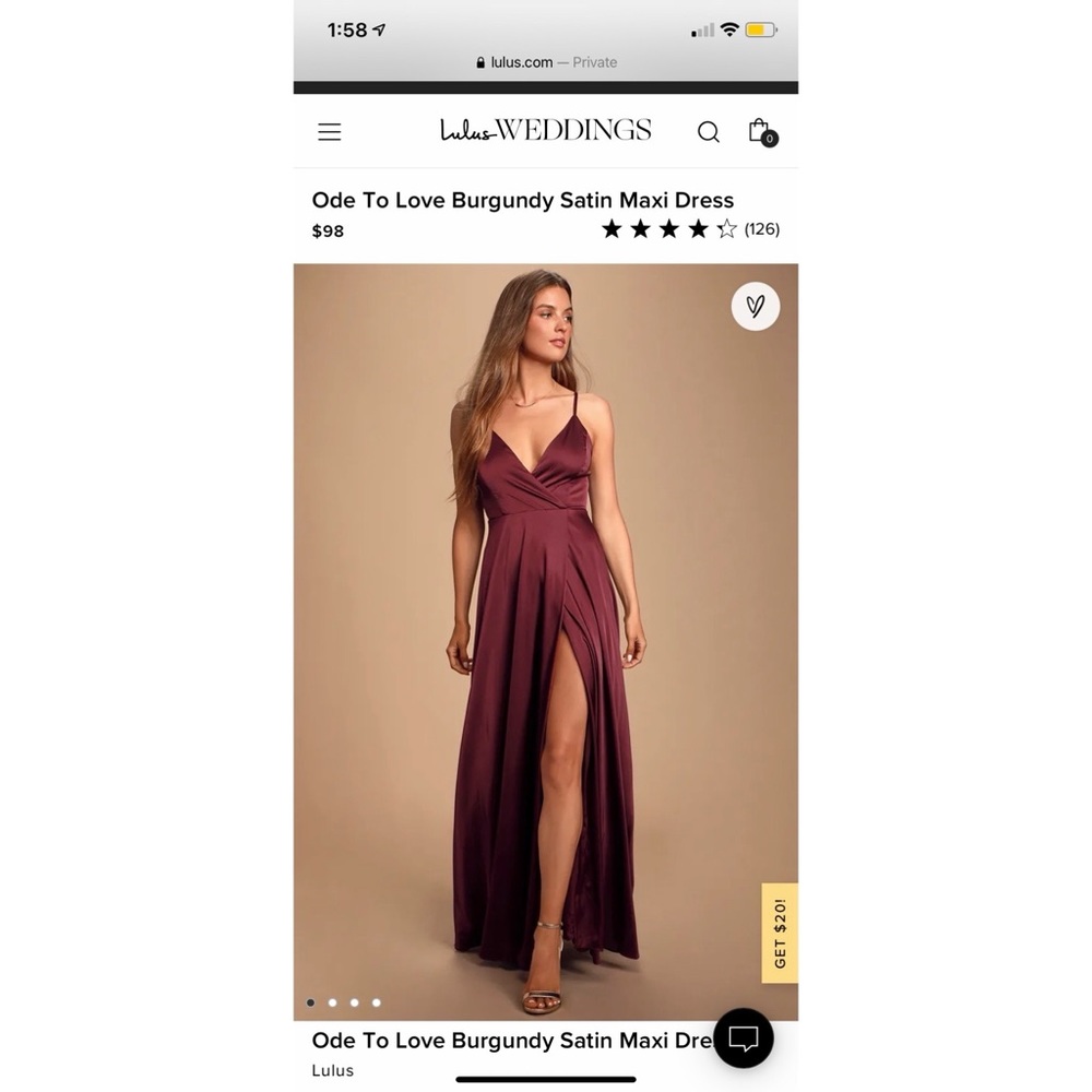 Ode to love burgundy satin dress from Lulu’s